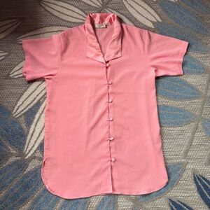 Victoria's Secret Vintage Gold Label Peachy Pink Button Down Sleep Shirt Small‎